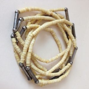 vintage shell and silver necklace single strand beads double around neck